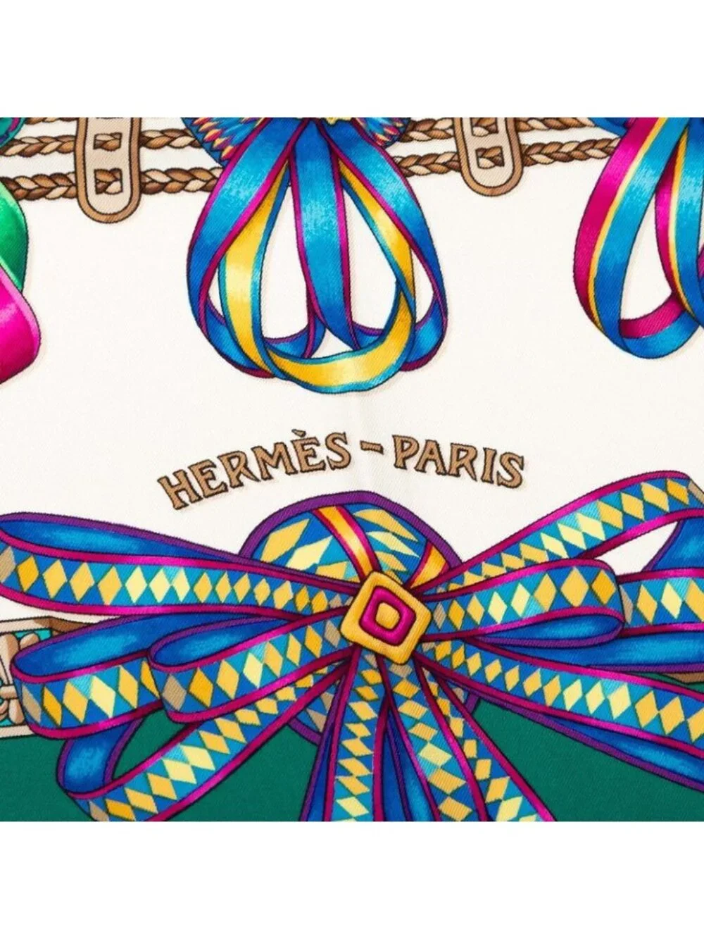 Hermes Carre 90 Les Rubans du Cheval Horse Ribbon Decoration Scarf Large Green